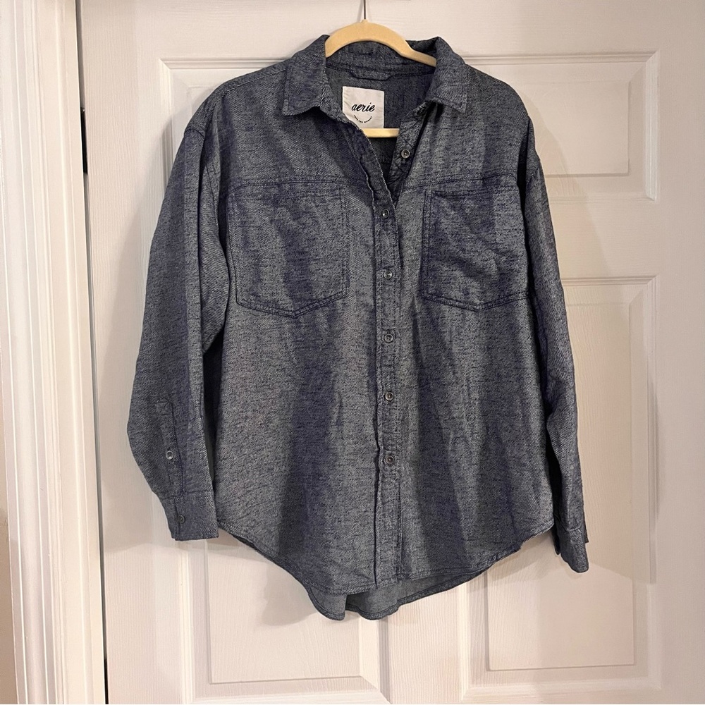 Aerie Lumberjane oversized long sleeve button down blue oversized shirt small